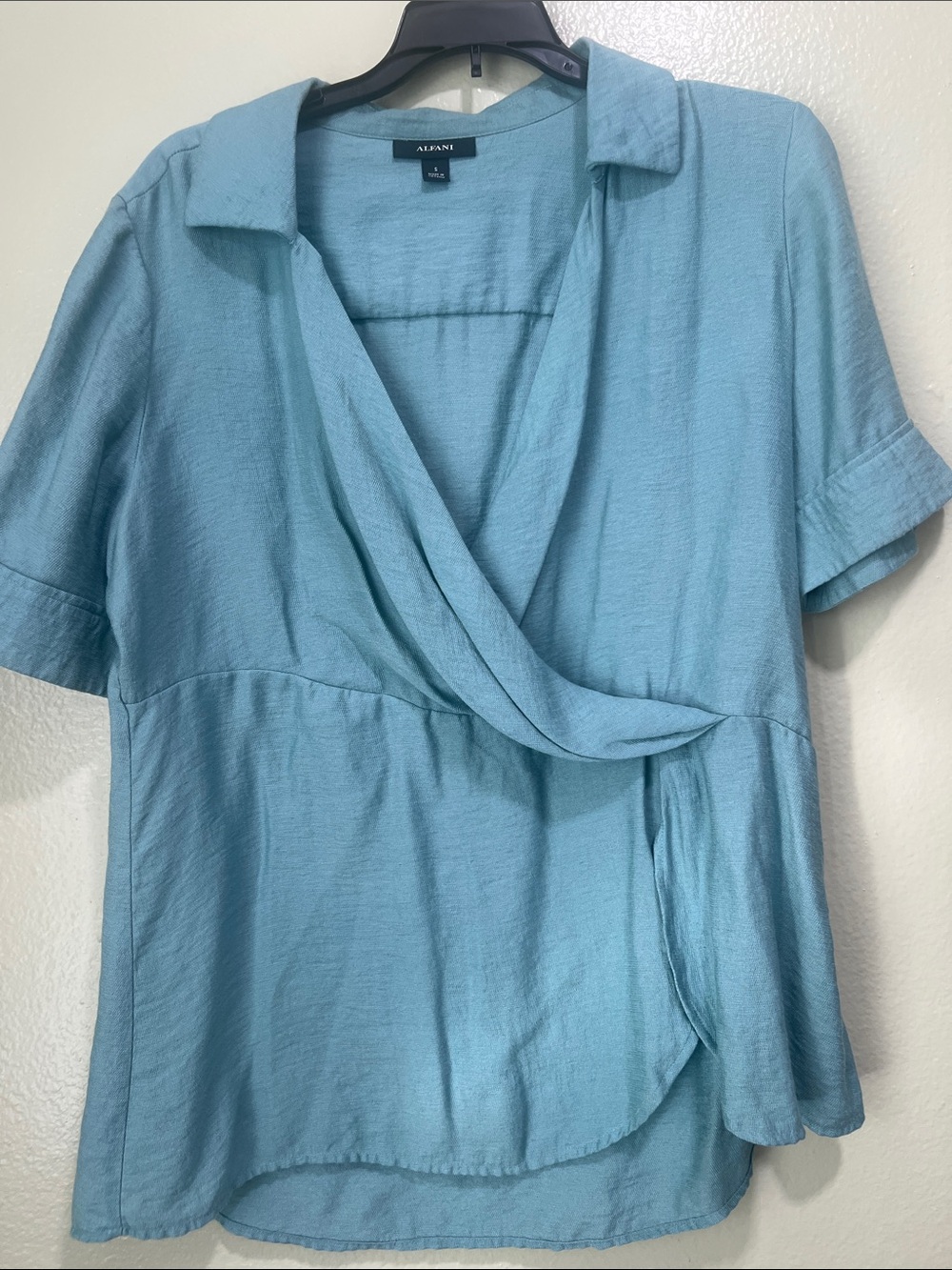 Alfani Women's Sky Blue Draped Wrap-Front Blouse
